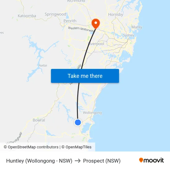 Huntley (Wollongong - NSW) to Prospect (NSW) map