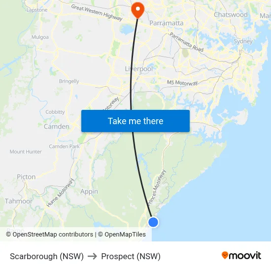 Scarborough (NSW) to Prospect (NSW) map