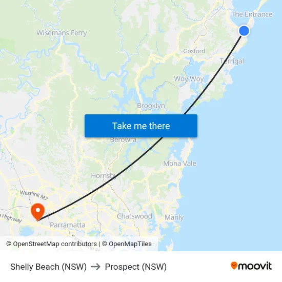 Shelly Beach (NSW) to Prospect (NSW) map