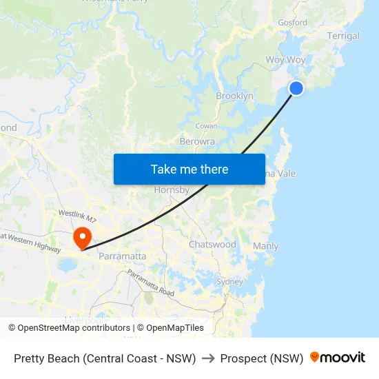 Pretty Beach (Central Coast - NSW) to Prospect (NSW) map