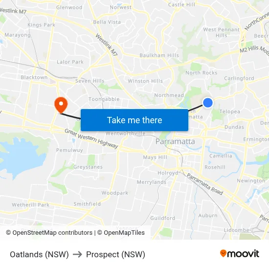 Oatlands (NSW) to Prospect (NSW) map