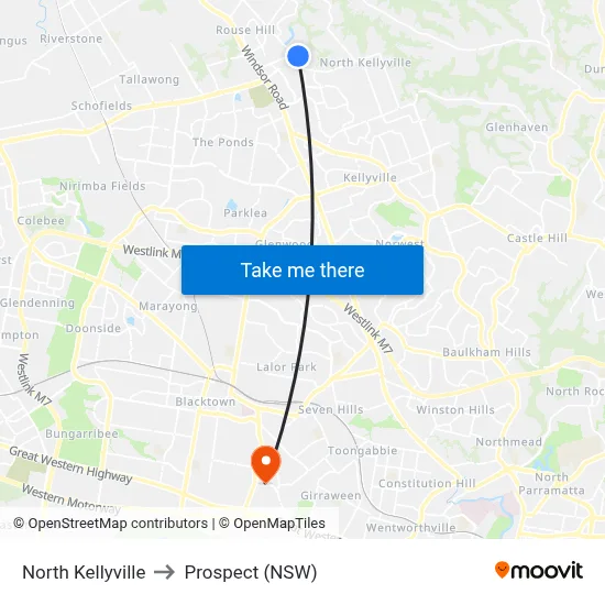 North Kellyville to Prospect (NSW) map