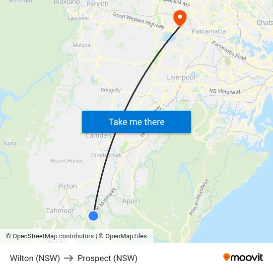 Wilton (NSW) to Prospect (NSW) map