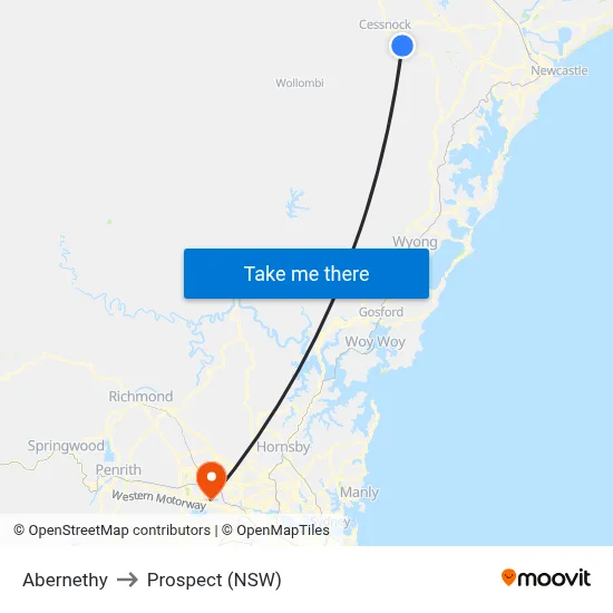 Abernethy to Prospect (NSW) map