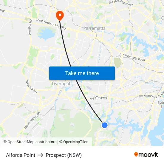 Alfords Point to Prospect (NSW) map
