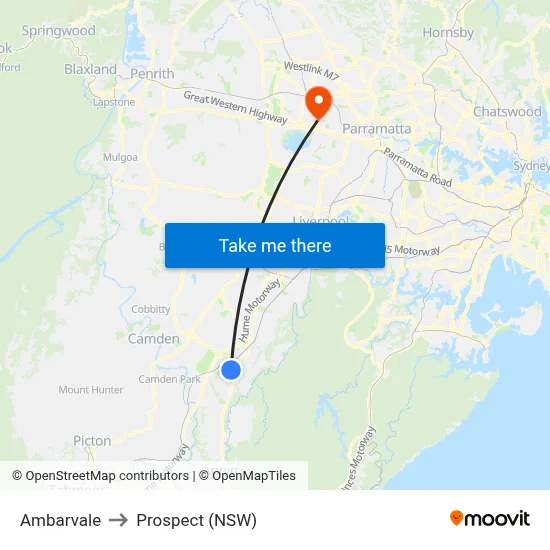 Ambarvale to Prospect (NSW) map