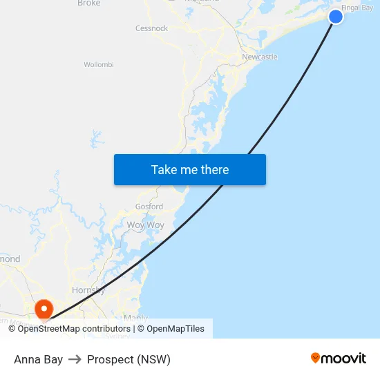Anna Bay to Prospect (NSW) map