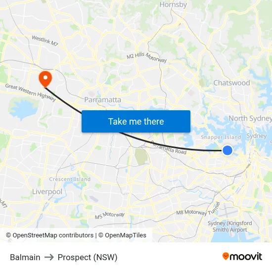 Balmain to Prospect (NSW) map