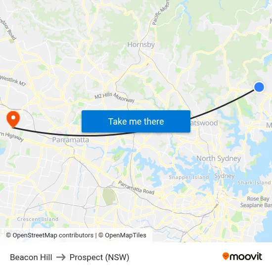 Beacon Hill to Prospect (NSW) map
