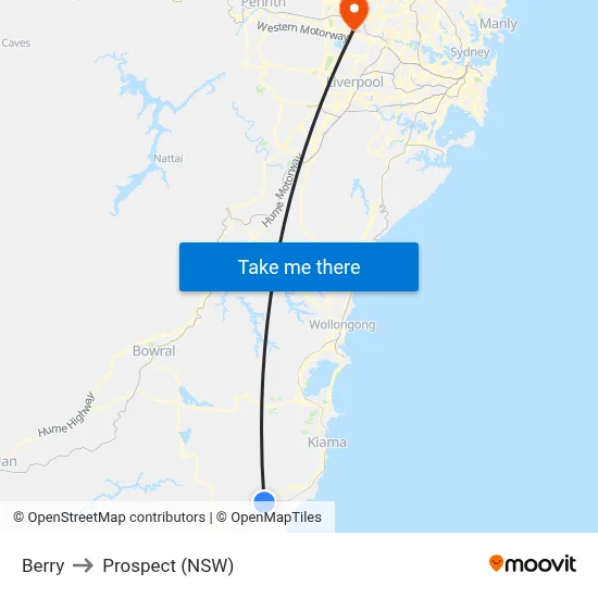 Berry to Prospect (NSW) map