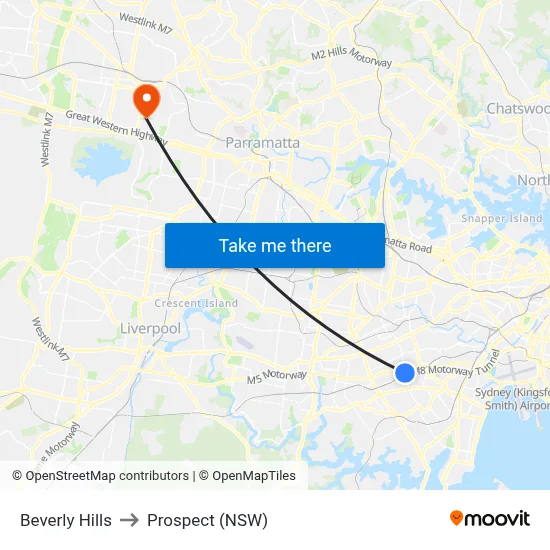 Beverly Hills to Prospect (NSW) map