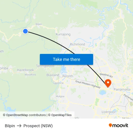 Bilpin to Prospect (NSW) map