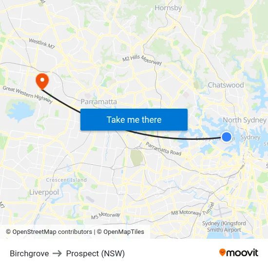 Birchgrove to Prospect (NSW) map
