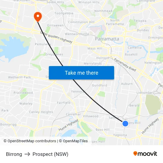 Birrong to Prospect (NSW) map