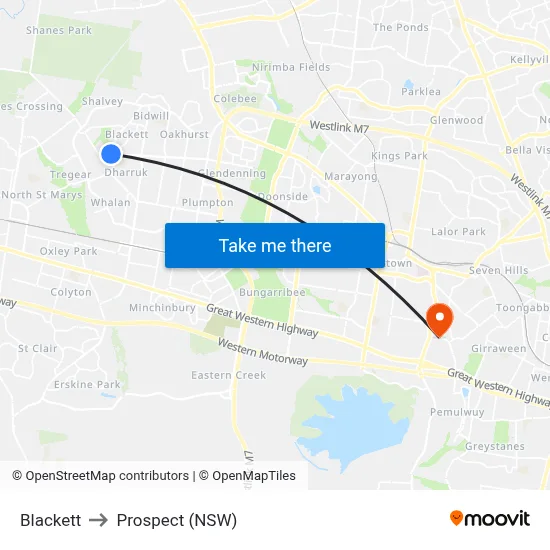 Blackett to Prospect (NSW) map