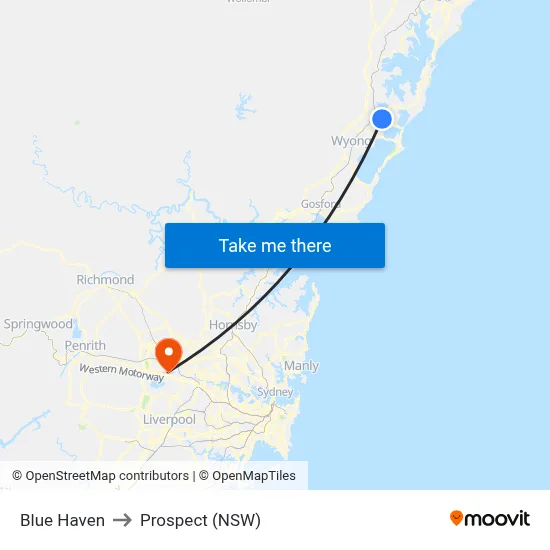 Blue Haven to Prospect (NSW) map