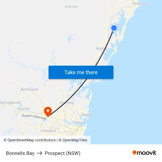 Bonnells Bay to Prospect (NSW) map