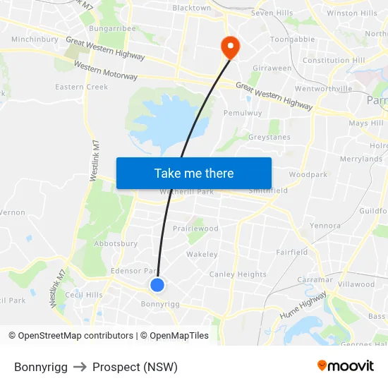 Bonnyrigg to Prospect (NSW) map