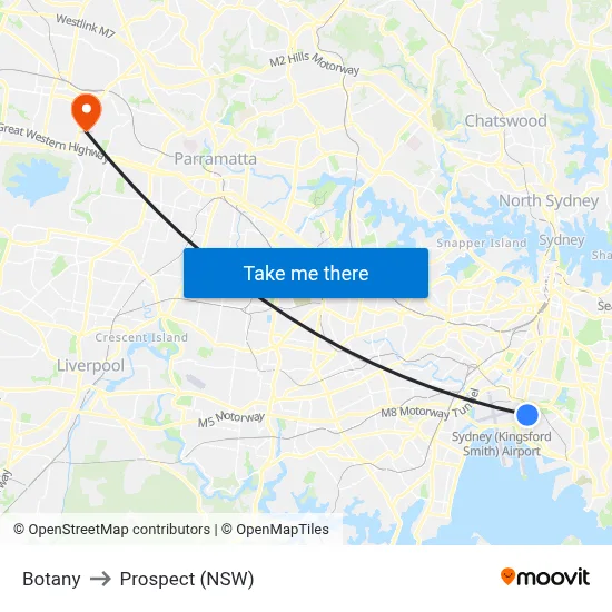 Botany to Prospect (NSW) map