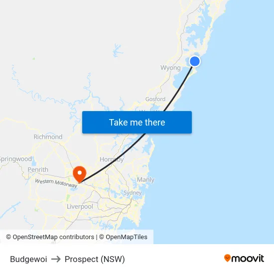 Budgewoi to Prospect (NSW) map