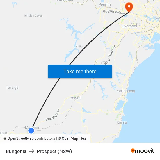 Bungonia to Prospect (NSW) map