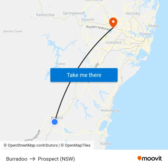 Burradoo to Prospect (NSW) map