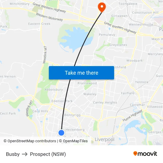 Busby to Prospect (NSW) map