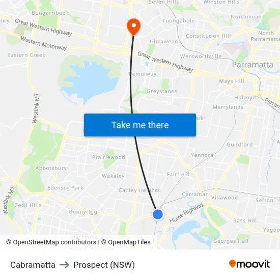 Cabramatta to Prospect (NSW) map