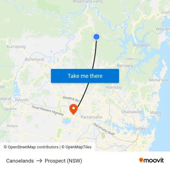Canoelands to Prospect (NSW) map