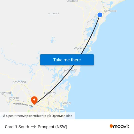 Cardiff South to Prospect (NSW) map
