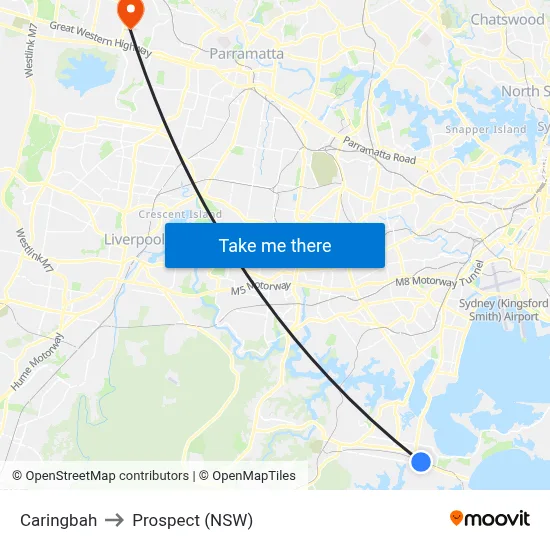 Caringbah to Prospect (NSW) map