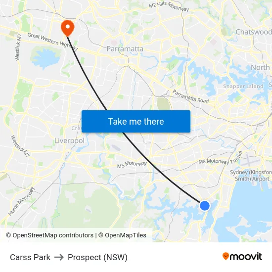 Carss Park to Prospect (NSW) map
