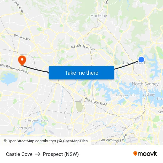 Castle Cove to Prospect (NSW) map