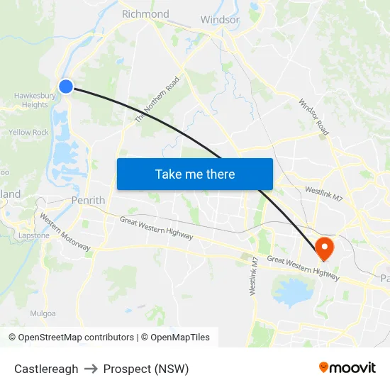 Castlereagh to Prospect (NSW) map