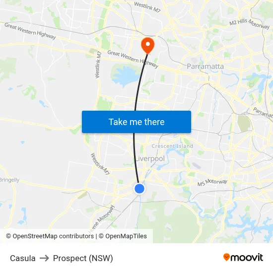 Casula to Prospect (NSW) map
