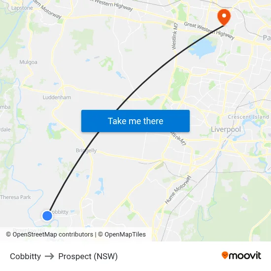 Cobbitty to Prospect (NSW) map