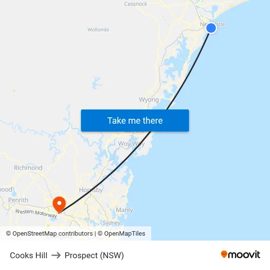 Cooks Hill to Prospect (NSW) map
