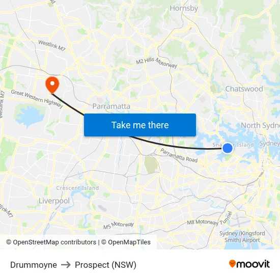 Drummoyne to Prospect (NSW) map
