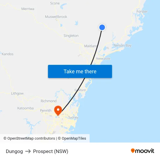 Dungog to Prospect (NSW) map