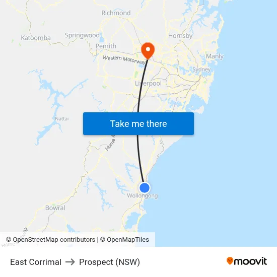 East Corrimal to Prospect (NSW) map