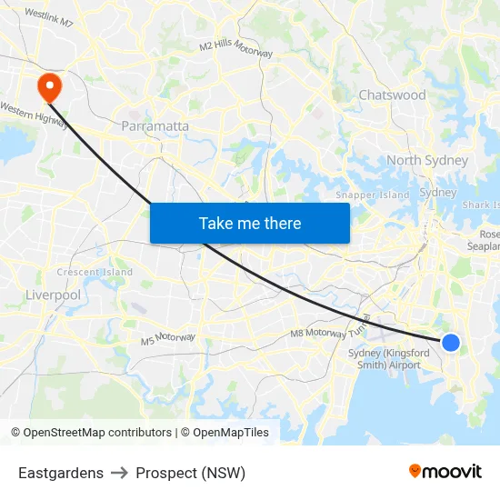Eastgardens to Prospect (NSW) map