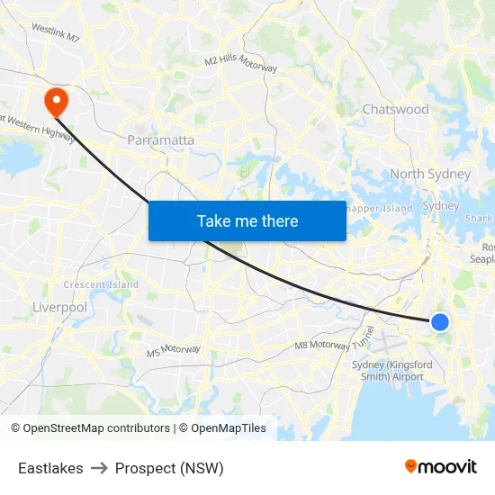 Eastlakes to Prospect (NSW) map