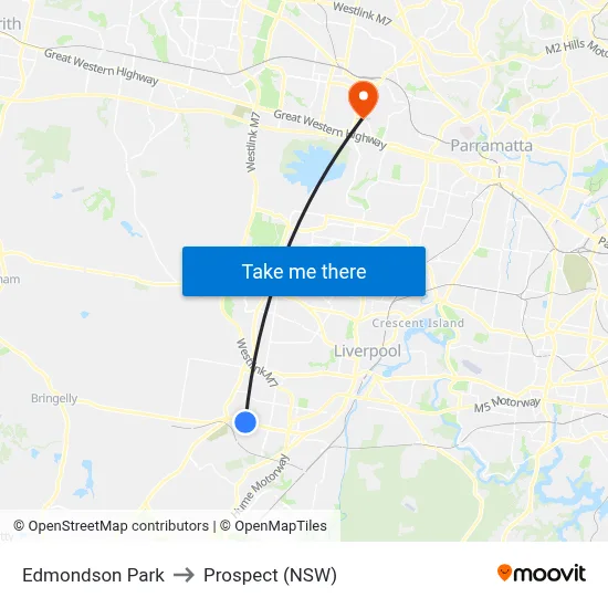 Edmondson Park to Prospect (NSW) map