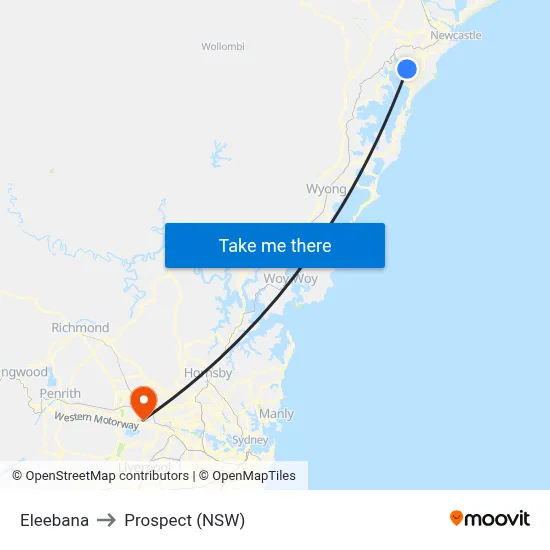 Eleebana to Prospect (NSW) map