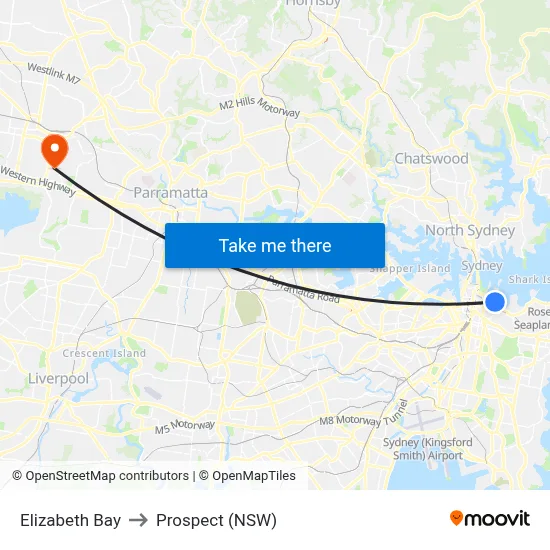Elizabeth Bay to Prospect (NSW) map