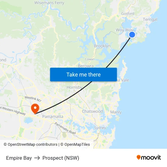 Empire Bay to Prospect (NSW) map