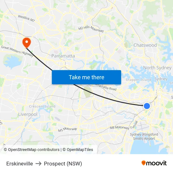 Erskineville to Prospect (NSW) map
