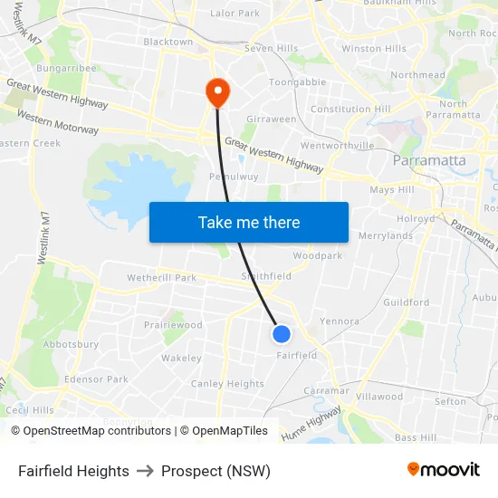 Fairfield Heights to Prospect (NSW) map