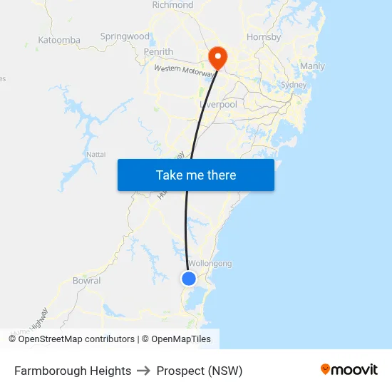 Farmborough Heights to Prospect (NSW) map