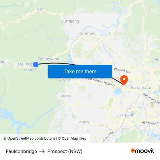 Faulconbridge to Prospect (NSW) map
